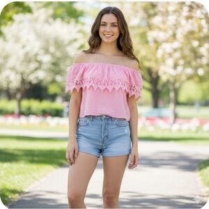 Ambiance Pink Lace Women's Blouse